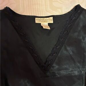 Morgan Taylor Black Satin V-Neck Camisole with Lace Trim